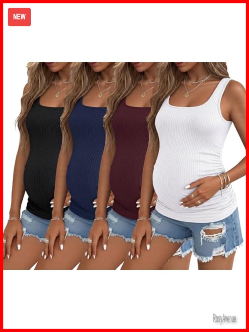 Ekouaer Maternity Tank Tops 4 Pack Ribbed Pregnancy Clothes Summer